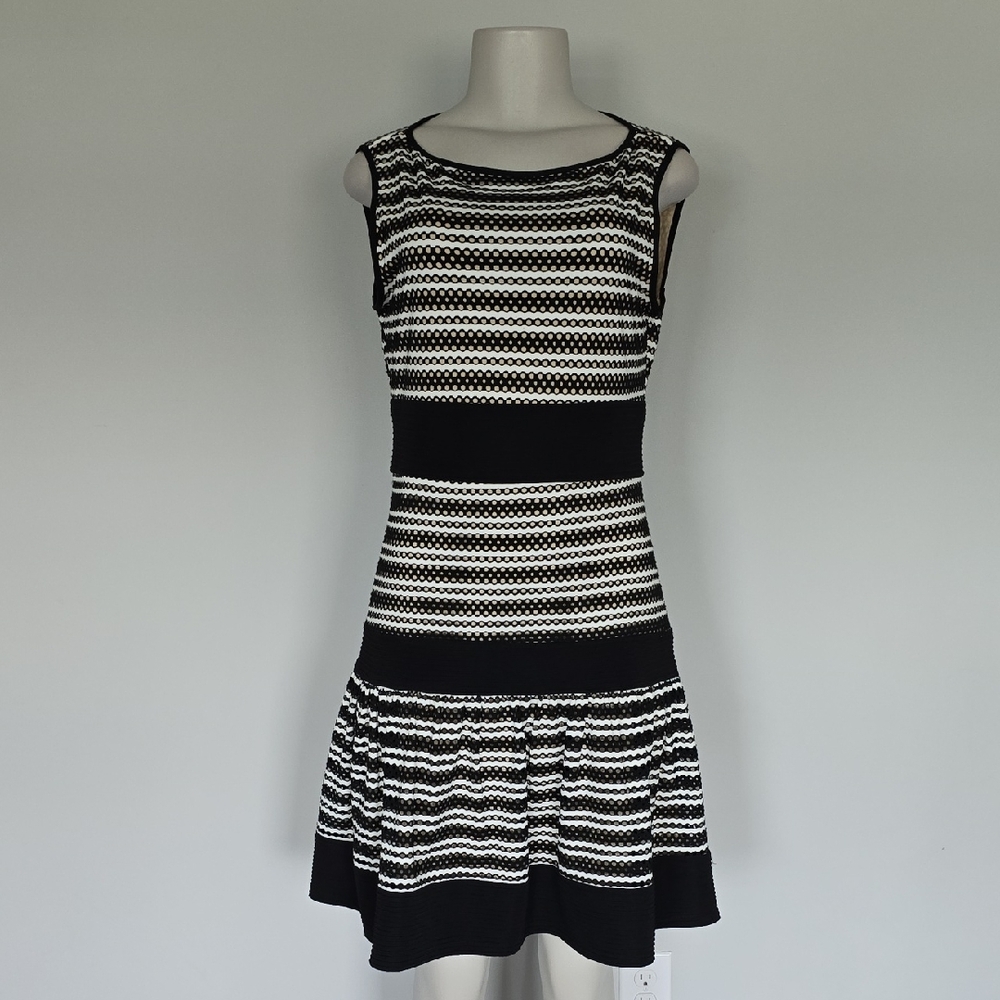 Just Taylor black/white stripe perforated dress-nude lining-10